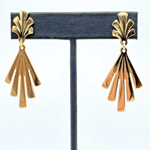 Vintage 80s Avon Earrings Dangle Pierced Gold Tone 2" - Picture 1 of 5